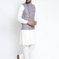 Jompers Men's Solid White Cotton Kurta Payjama with Geometric Waistcoat ( JOKPWC OW-F 4022 Purple )