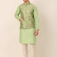 Men's Woven Design Nehru Jacket and Kurta Pyjama Set ( JOKPWC P-D 4045Pista )