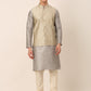 Men's Woven Design Nehru Jacket and Kurta Pyjama Set ( JOKPWC S-D 4045Beige )