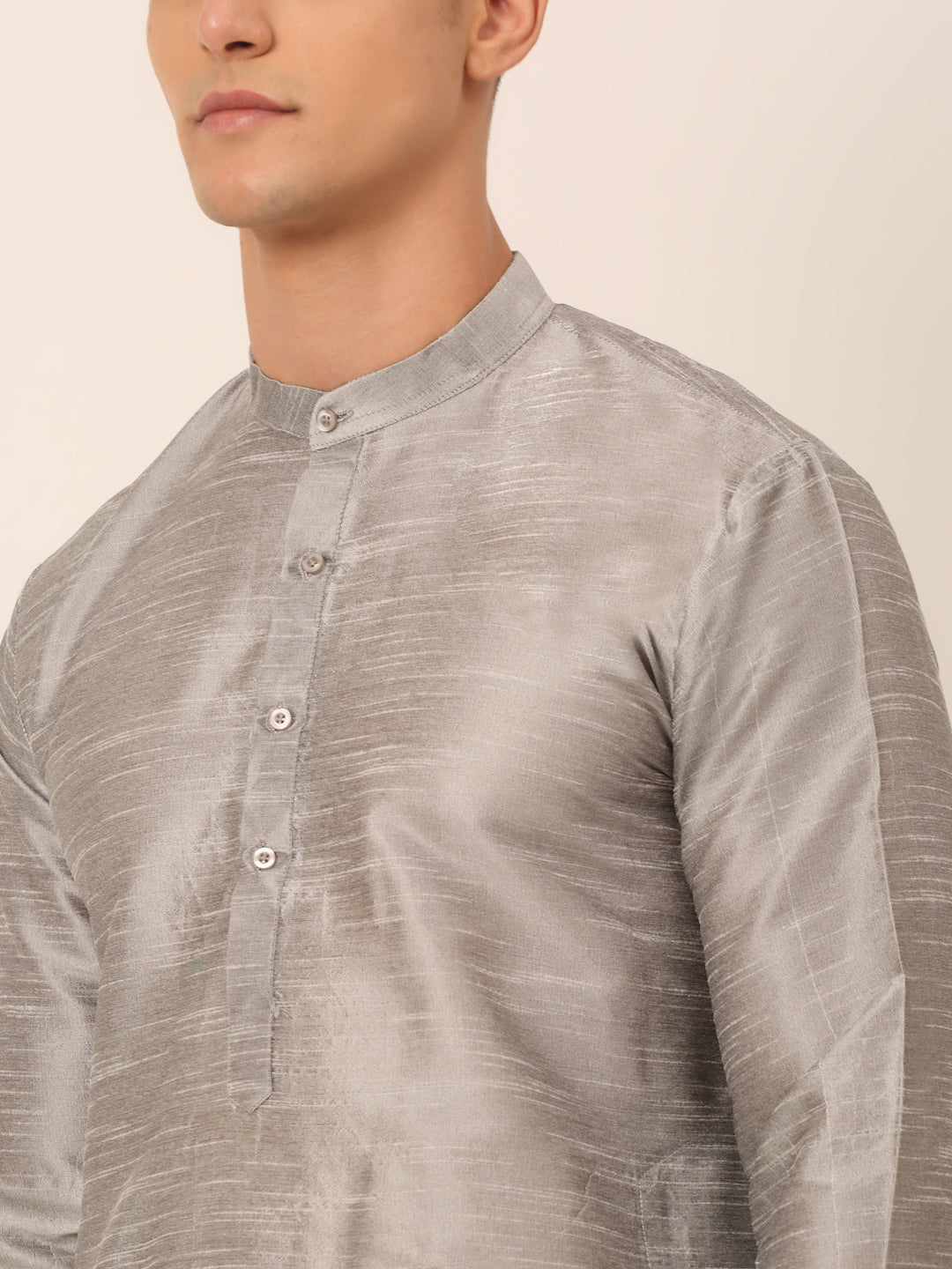 Men's Woven Design Nehru Jacket and Kurta Pyjama Set ( JOKPWC S-D 4045Beige )