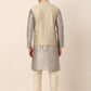 Men's Woven Design Nehru Jacket and Kurta Pyjama Set ( JOKPWC S-D 4045Beige )