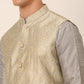 Men's Woven Design Nehru Jacket and Kurta Pyjama Set ( JOKPWC S-D 4045Beige )