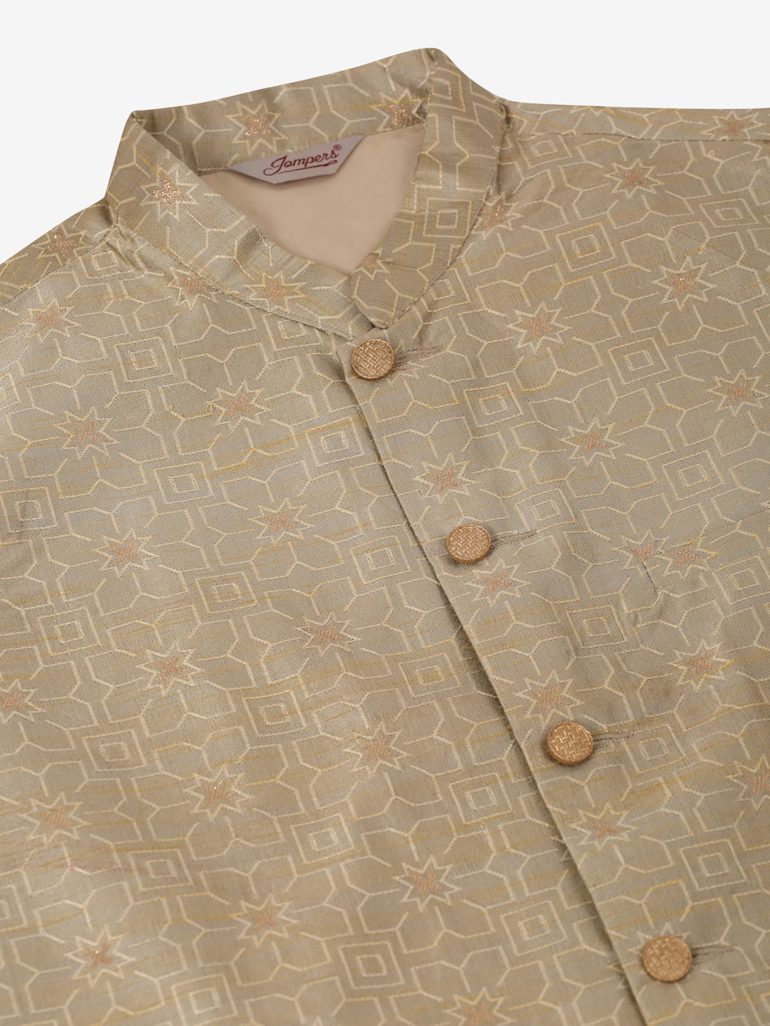 Men's Woven Design Nehru Jacket and Kurta Pyjama Set ( JOKPWC S-D 4045Beige )