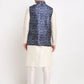 Jompers Men's Off-white Dupion Silk Kurta with Churidar & Nehru Jacket ( JOKPWC W-D 4025Blue )