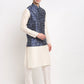 Jompers Men's Off-white Dupion Silk Kurta with Churidar & Nehru Jacket ( JOKPWC W-D 4025Blue )