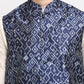 Jompers Men's Off-white Dupion Silk Kurta with Churidar & Nehru Jacket ( JOKPWC W-D 4025Blue )