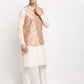 Jompers Men's Off-white Dupion Silk Kurta with Churidar & Nehru Jacket ( JOKPWC W-D 4025Peach-Purple )