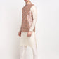 Jompers Men's Off-white Dupion Silk Kurta with Churidar & Nehru Jacket ( JOKPWC W-D 4025Peach )
