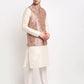 Jompers Men's Off-white Dupion Silk Kurta with Churidar & Nehru Jacket ( JOKPWC W-D 4025Peach )