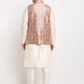 Jompers Men's Off-white Dupion Silk Kurta with Churidar & Nehru Jacket ( JOKPWC W-D 4025Peach )