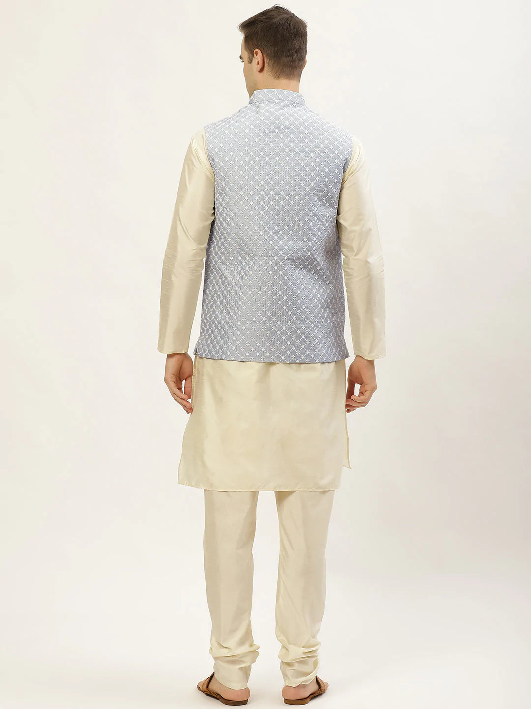 Jompers Men's Embroidered Nehru Jacket & Kurta Pyjama ( JOKPWC W-D 4029Grey )