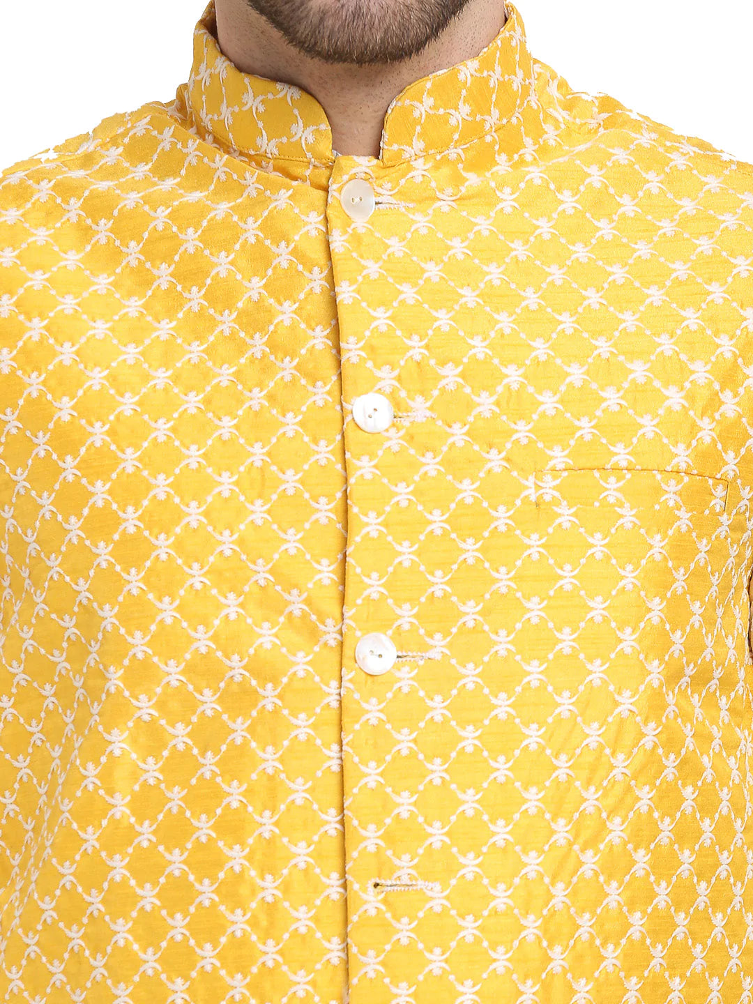 Jompers Men's Embroidered Nehru Jacket & Kurta Pyjama ( JOKPWC W-D 4029Mustard )