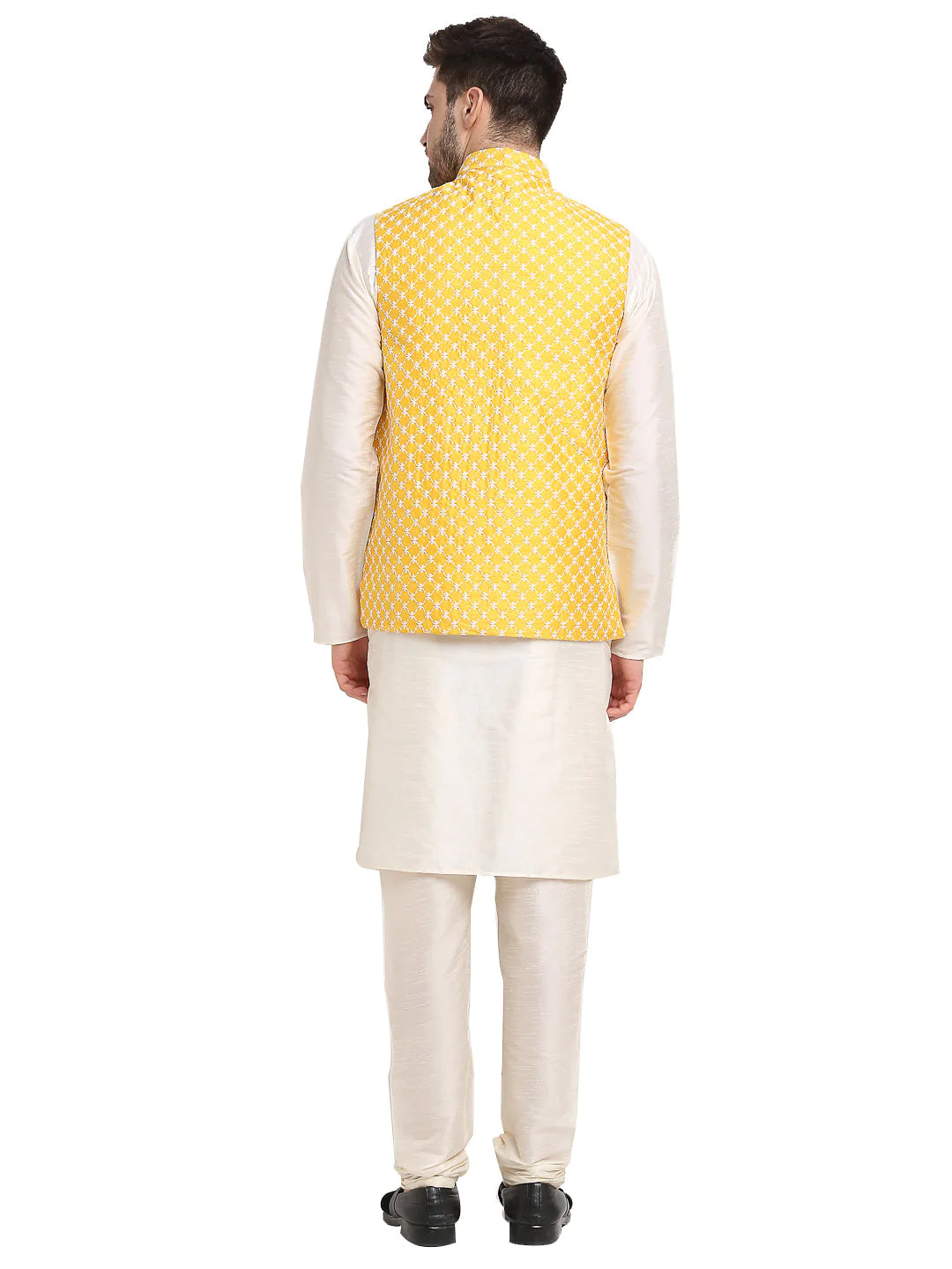 Jompers Men's Embroidered Nehru Jacket & Kurta Pyjama ( JOKPWC W-D 4029Mustard )