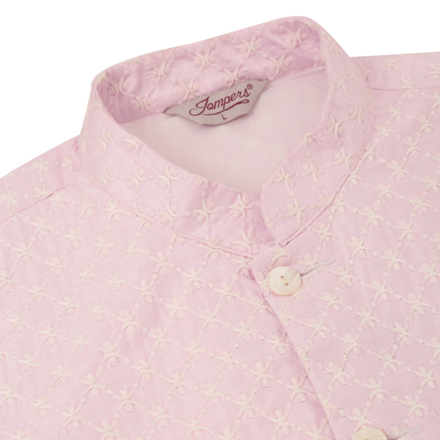 Men's Woven Design Nehru Jacket and Kurta Pyjama Set ( JOKPWC W-D 4029Pink )