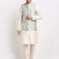 Jompers Men's Ikat Print Nehru Jacket & Kurta Pyjama ( JOKPWC W-D 4030Grey )