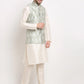 Jompers Men's Ikat Print Nehru Jacket & Kurta Pyjama ( JOKPWC W-D 4030Grey )