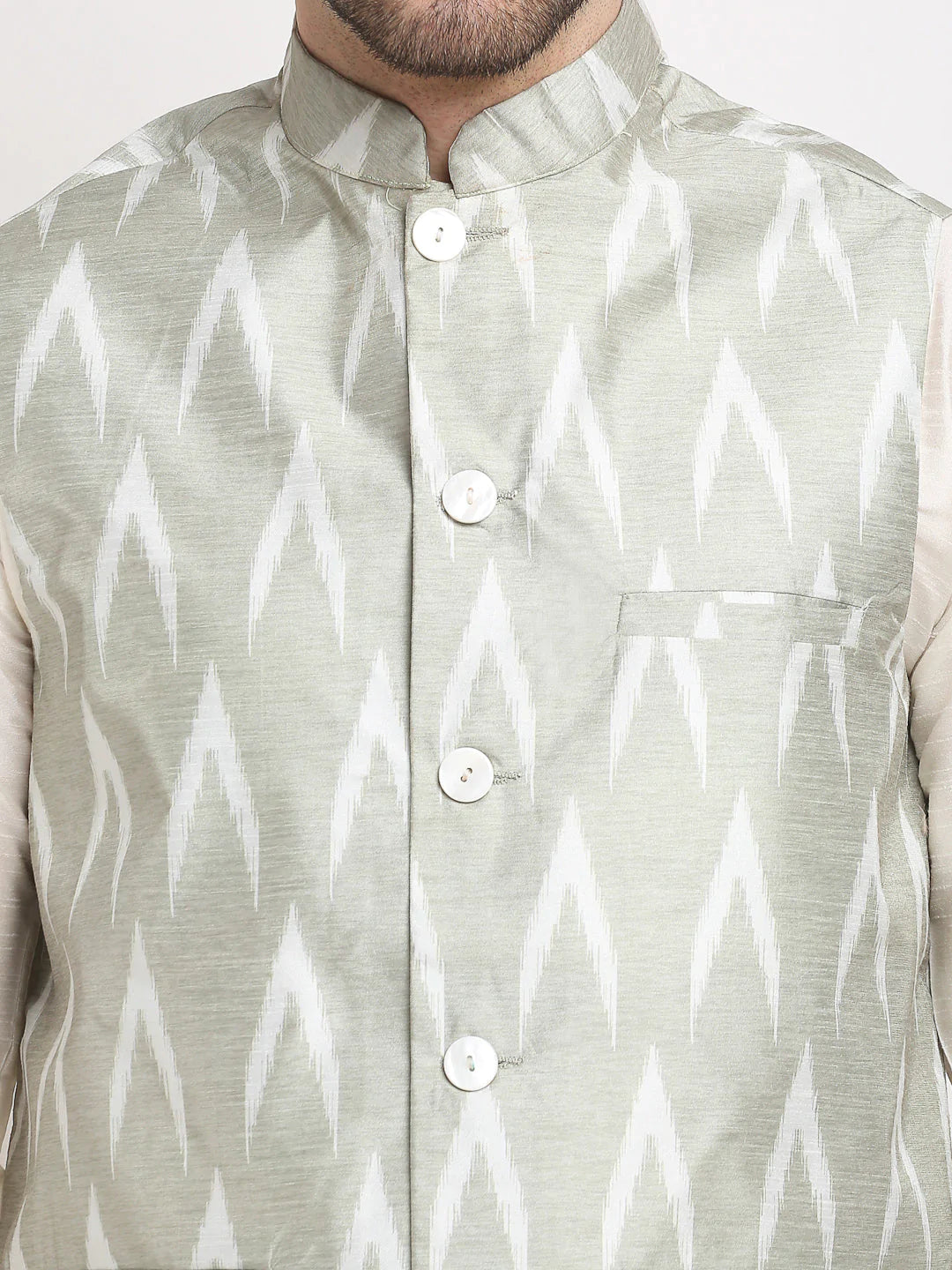 Jompers Men's Ikat Print Nehru Jacket & Kurta Pyjama ( JOKPWC W-D 4030Grey )