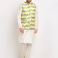 Jompers Men's Ikat Print Nehru Jacket & Kurta Pyjama ( JOKPWC W-D 4030Multi-Olive )