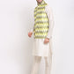 Jompers Men's Ikat Print Nehru Jacket & Kurta Pyjama ( JOKPWC W-D 4030Multi-Olive )