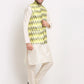 Jompers Men's Ikat Print Nehru Jacket & Kurta Pyjama ( JOKPWC W-D 4030Multi-Olive )