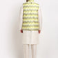 Jompers Men's Ikat Print Nehru Jacket & Kurta Pyjama ( JOKPWC W-D 4030Multi-Olive )