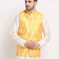 Jompers Men's Mustard Ikat Printed Nehru Jacket ( JOWC 4030Mustard )