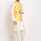 Jompers Men's Mustard Ikat Printed Nehru Jacket ( JOWC 4030Mustard )