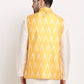 Jompers Men's Mustard Ikat Printed Nehru Jacket ( JOWC 4030Mustard )