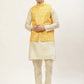 Jompers Men's Ikat Print Nehru Jacket & Kurta Pyjama ( JOKPWC W-D 4030Mustard )