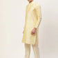 Men's Solid Kurta Pyjama With Floral Mustard Printed Nehru Jacket( JOKPWC G-D 4032Mustard )