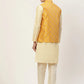 Men's Solid Kurta Pyjama With Floral Mustard Printed Nehru Jacket( JOKPWC G-D 4032Mustard )