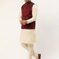 Men's Solid Kurta Pyjama With Maroon Floral Embroidered Nehru Jacket( JOKPWC W-D 4034Maroon )