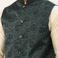 Men's Solid Kurta Pyjama With Teal Floral Embroidered Nehru Jacket( JOKPWC W-D 4034Teal )