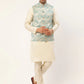 Men's Solid Kurta Pyjama With Blue Floral Embroidered Nehru Jacket( JOKPWC W-D 4035Blue )