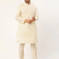 Men's Solid Kurta Pyjama With Blue Floral Embroidered Nehru Jacket( JOKPWC W-D 4035Blue )