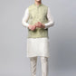 Men Dupion Silk Kurta Pyjama With Pista Green Printed Nehru Jacket( JOKPWC W-D 4039Pista )