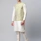 Men Dupion Silk Kurta Pyjama With Pista Green Printed Nehru Jacket( JOKPWC W-D 4039Pista )