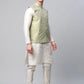 Men Dupion Silk Kurta Pyjama With Pista Green Printed Nehru Jacket( JOKPWC W-D 4039Pista )