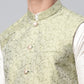 Men Dupion Silk Kurta Pyjama With Pista Green Printed Nehru Jacket( JOKPWC W-D 4039Pista )