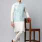 Men Dupion Silk Kurta Pyjama With Sky Blue Printed Nehru Jacket( JOKPWC W-D 4039Sky )