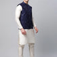 Men Dupion Silk Kurta Pyjama With Navy Mirror Work Nehru Jacket( JOKPWC W-D 4040Navy )