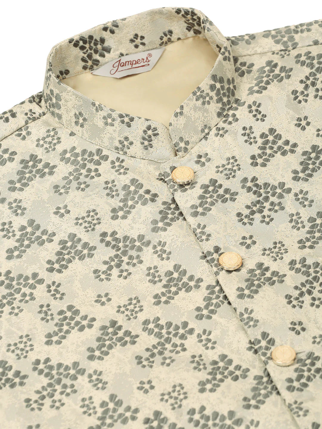 Men's Solid Kurta Pyjama With Grey Floral Embroidered Nehru Jacket( JOKPWC W-D 4042Grey )