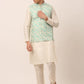 Men's Solid Kurta Pyjama With Sky Blue Floral Embroidered Nehru Jacket( JOKPWC W-D 4042Sky )