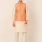 Men's Solid Kurta Pyjama With Striped Embroidered Nehru Jacket ( JOKPWC W-D 4043Peach )