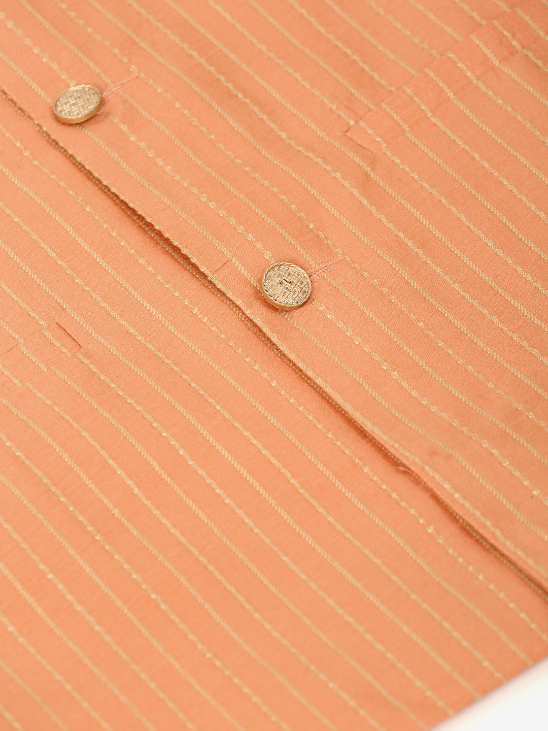 Men's Solid Kurta Pyjama With Striped Embroidered Nehru Jacket ( JOKPWC W-D 4043Peach )