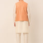 Men's Solid Kurta Pyjama With Striped Embroidered Nehru Jacket ( JOKPWC W-D 4043Peach )