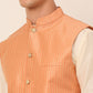 Men's Solid Kurta Pyjama With Striped Embroidered Nehru Jacket ( JOKPWC W-D 4043Peach )
