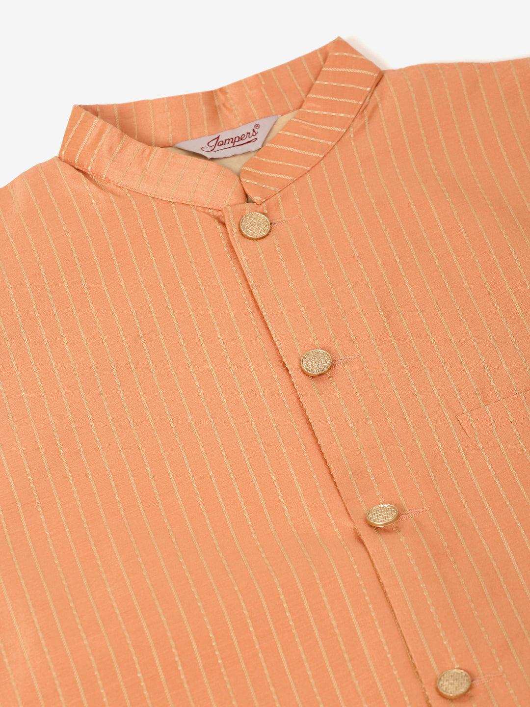 Men's Solid Kurta Pyjama With Striped Embroidered Nehru Jacket ( JOKPWC W-D 4043Peach )