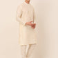 Men's Solid Dupion Silk Kurta Pyjama With Embroidered Nehru Jacket ( JOKPWC W-D 4044Golden )