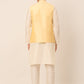 Men's Solid Dupion Silk Kurta Pyjama With Embroidered Nehru Jacket ( JOKPWC W-D 4044Golden )